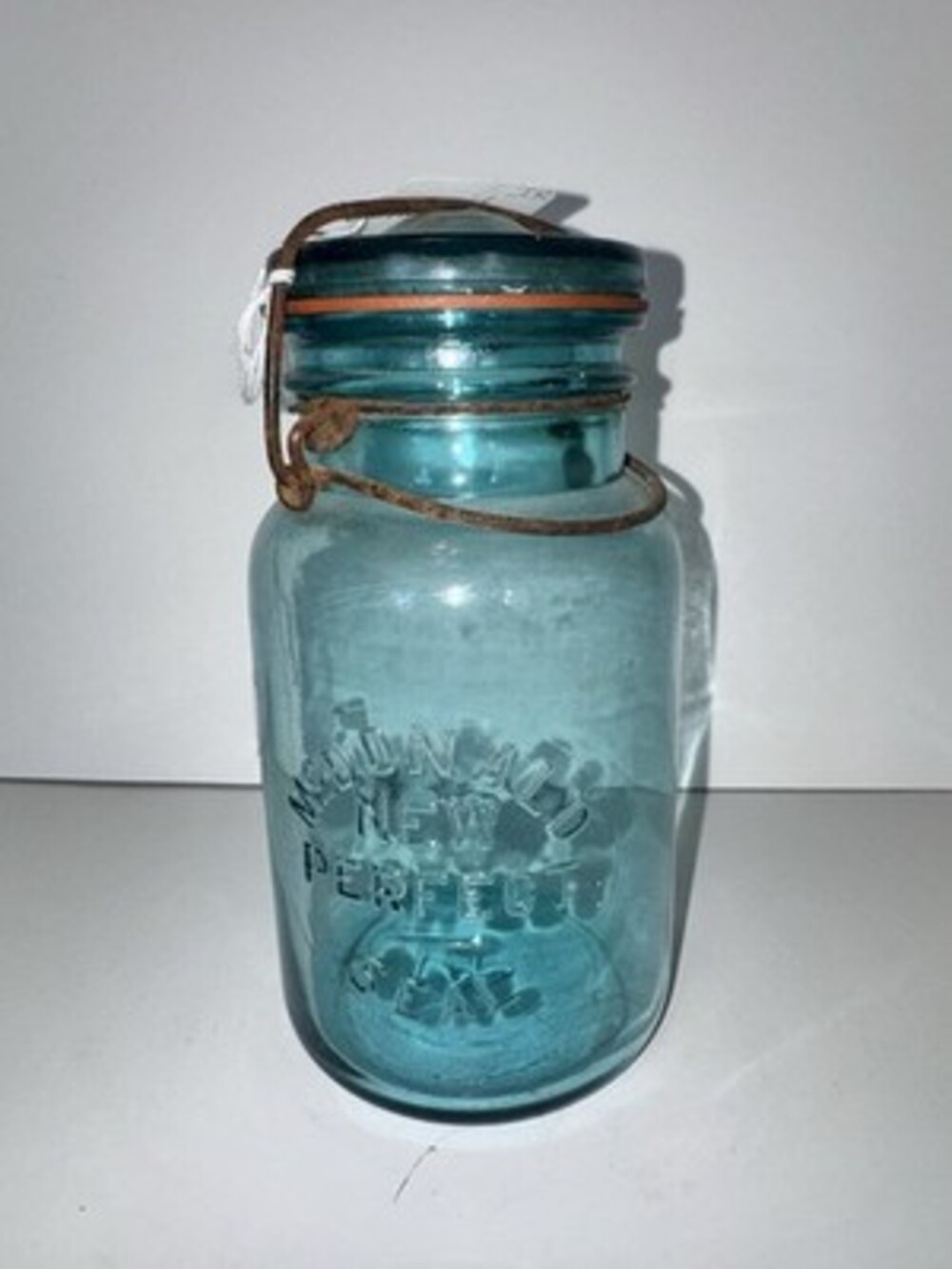 Vintage McDonald New Perfect Seal Aqua Blue Glass Quart Canning Jar W/Lid